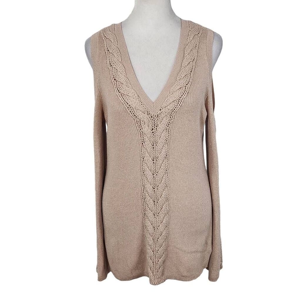 White House Black Market Pink Open Shoulder Knit Top Medium Blush Pink Gold Top